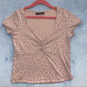 Brandy Melville Pink Floral Pinch Front Gina Top